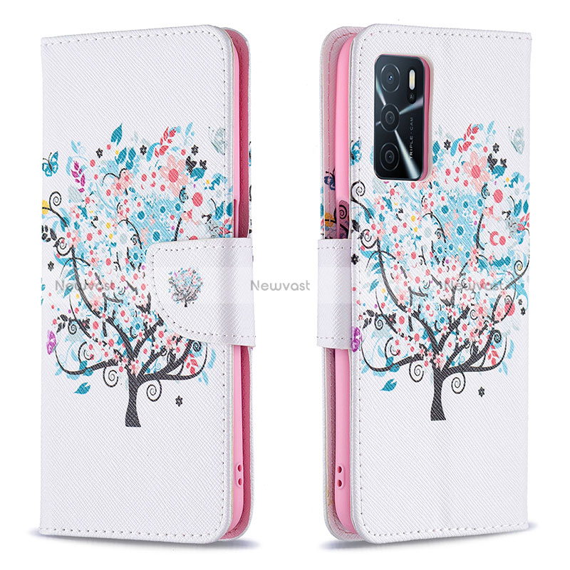 Leather Case Stands Fashionable Pattern Flip Cover Holder B01F for Oppo A16 White