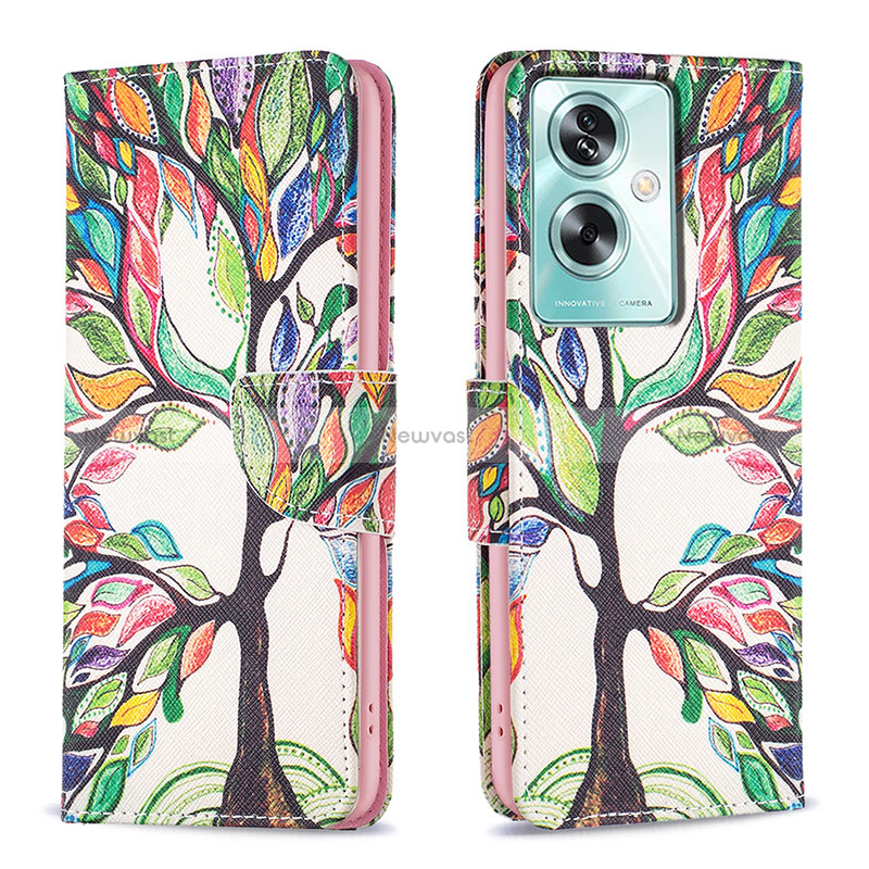 Leather Case Stands Fashionable Pattern Flip Cover Holder B01F for Oppo A2 5G Green