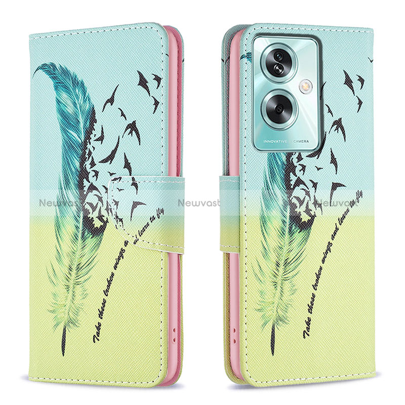 Leather Case Stands Fashionable Pattern Flip Cover Holder B01F for Oppo A2 5G Matcha Green