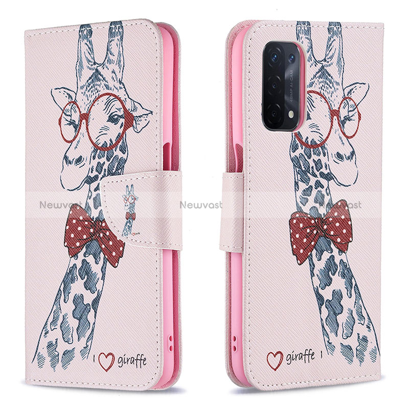 Leather Case Stands Fashionable Pattern Flip Cover Holder B01F for Oppo A54 5G