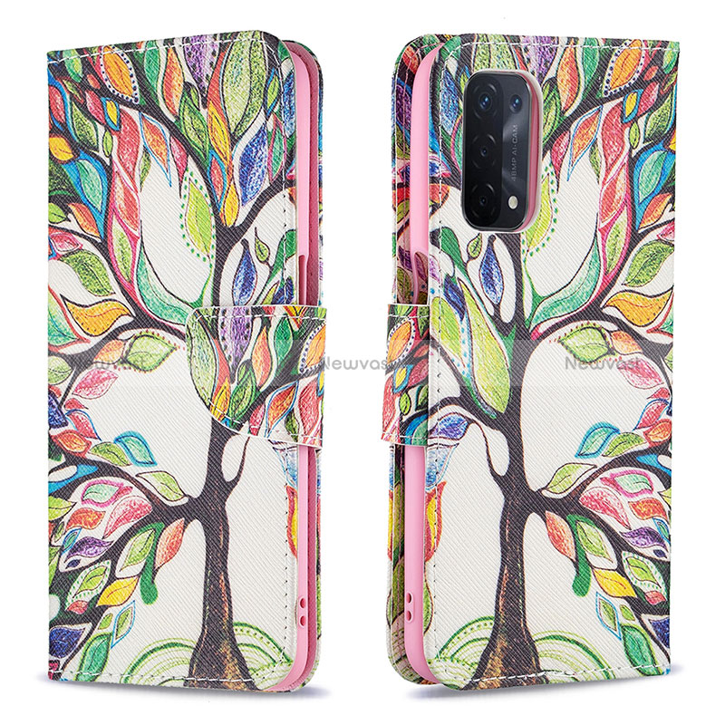 Leather Case Stands Fashionable Pattern Flip Cover Holder B01F for Oppo A54 5G Green