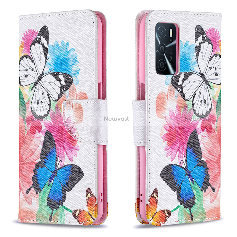 Leather Case Stands Fashionable Pattern Flip Cover Holder B01F for Oppo A54s Colorful