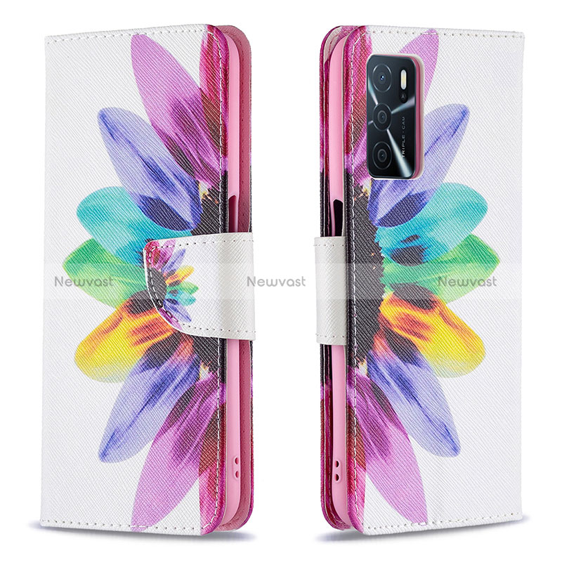 Leather Case Stands Fashionable Pattern Flip Cover Holder B01F for Oppo A54s Mixed