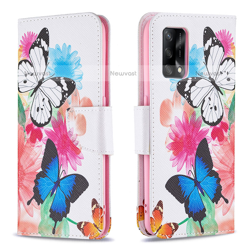 Leather Case Stands Fashionable Pattern Flip Cover Holder B01F for Oppo A74 4G Colorful