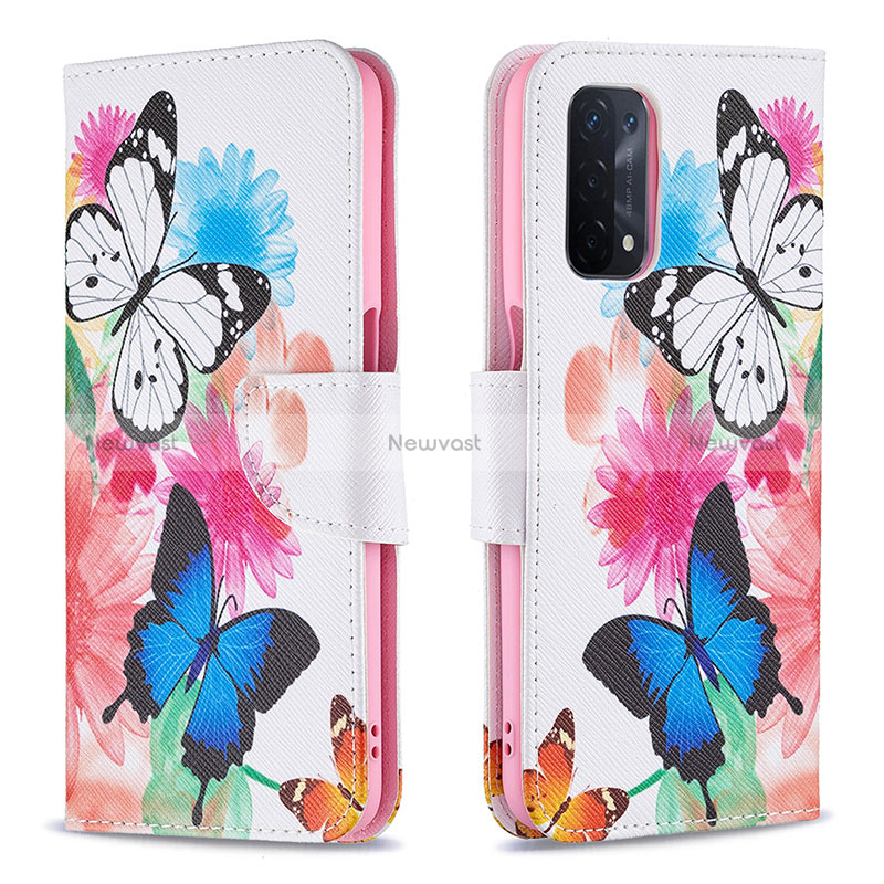 Leather Case Stands Fashionable Pattern Flip Cover Holder B01F for Oppo A74 5G Colorful