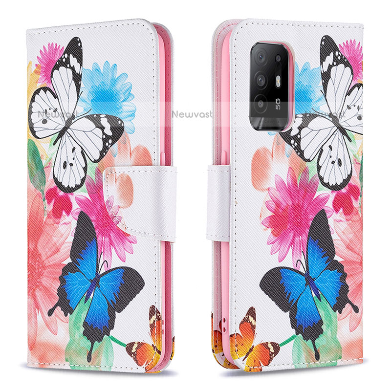 Leather Case Stands Fashionable Pattern Flip Cover Holder B01F for Oppo A94 5G Colorful