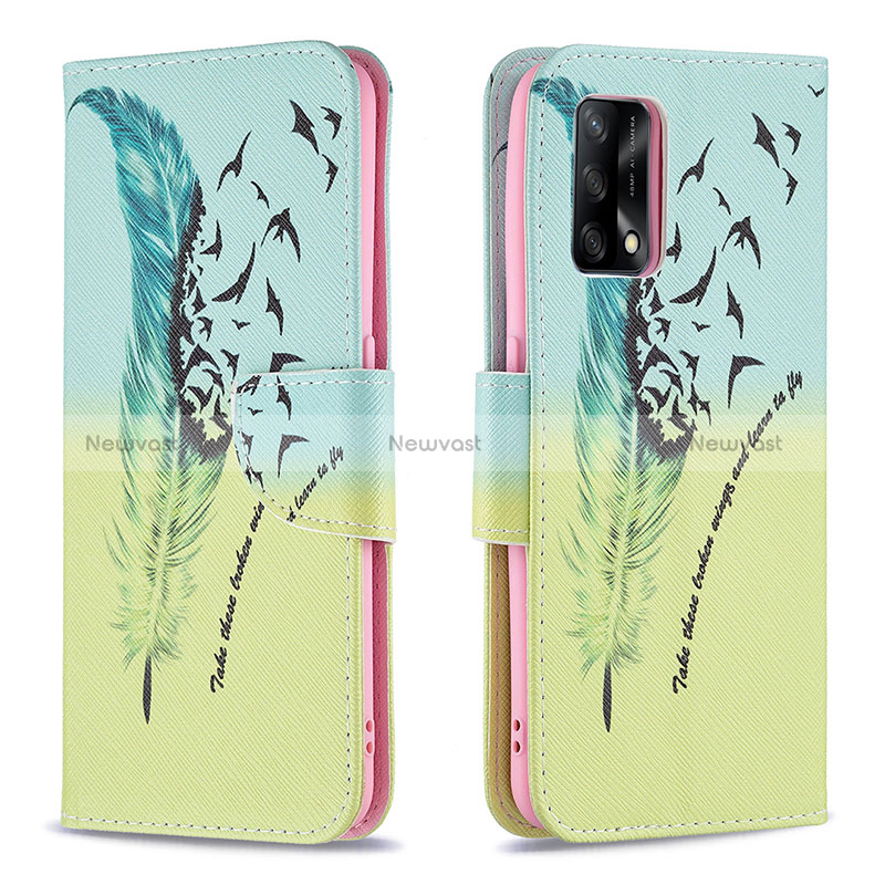 Leather Case Stands Fashionable Pattern Flip Cover Holder B01F for Oppo A95 4G Matcha Green