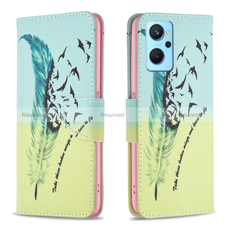 Leather Case Stands Fashionable Pattern Flip Cover Holder B01F for Oppo A96 4G Matcha Green