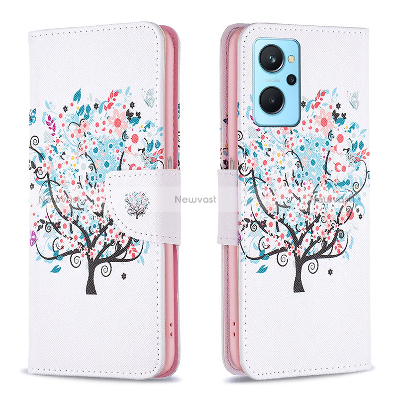 Leather Case Stands Fashionable Pattern Flip Cover Holder B01F for Oppo A96 4G White