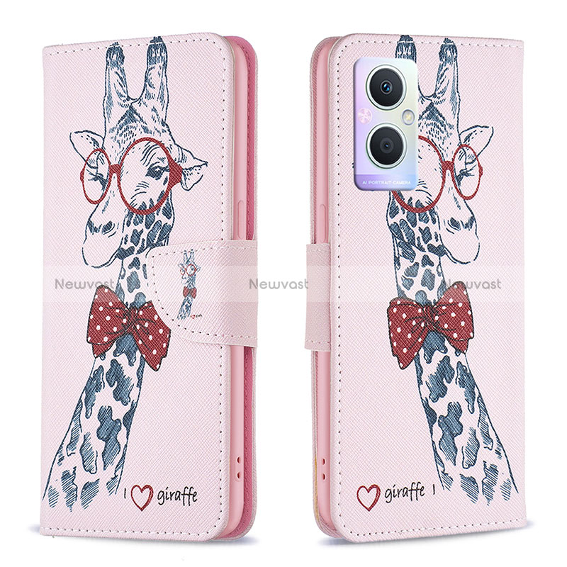 Leather Case Stands Fashionable Pattern Flip Cover Holder B01F for Oppo A96 5G