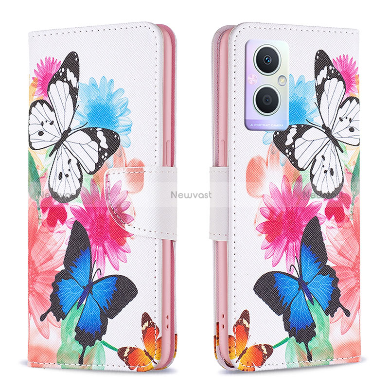 Leather Case Stands Fashionable Pattern Flip Cover Holder B01F for Oppo A96 5G Colorful