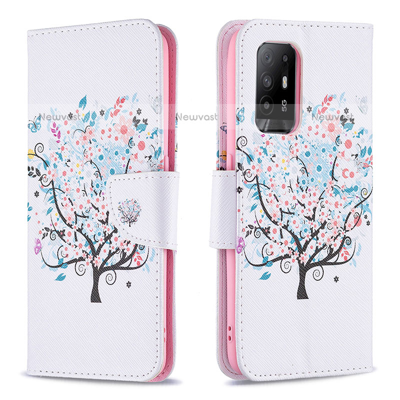 Leather Case Stands Fashionable Pattern Flip Cover Holder B01F for Oppo F19 Pro+ Plus 5G White