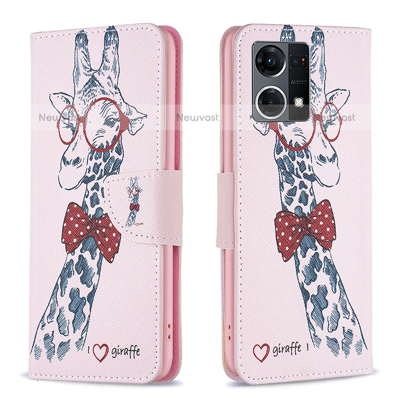 Leather Case Stands Fashionable Pattern Flip Cover Holder B01F for Oppo F21 Pro 4G