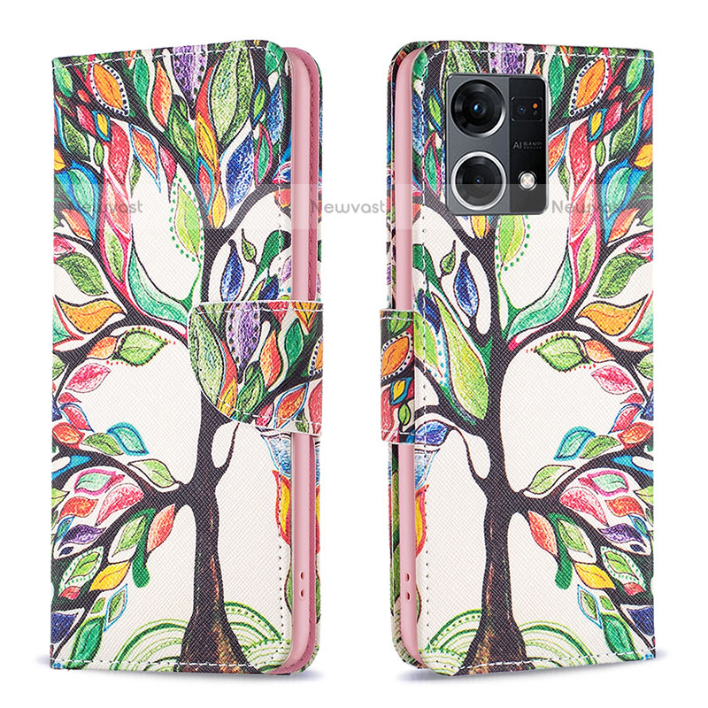 Leather Case Stands Fashionable Pattern Flip Cover Holder B01F for Oppo F21 Pro 4G