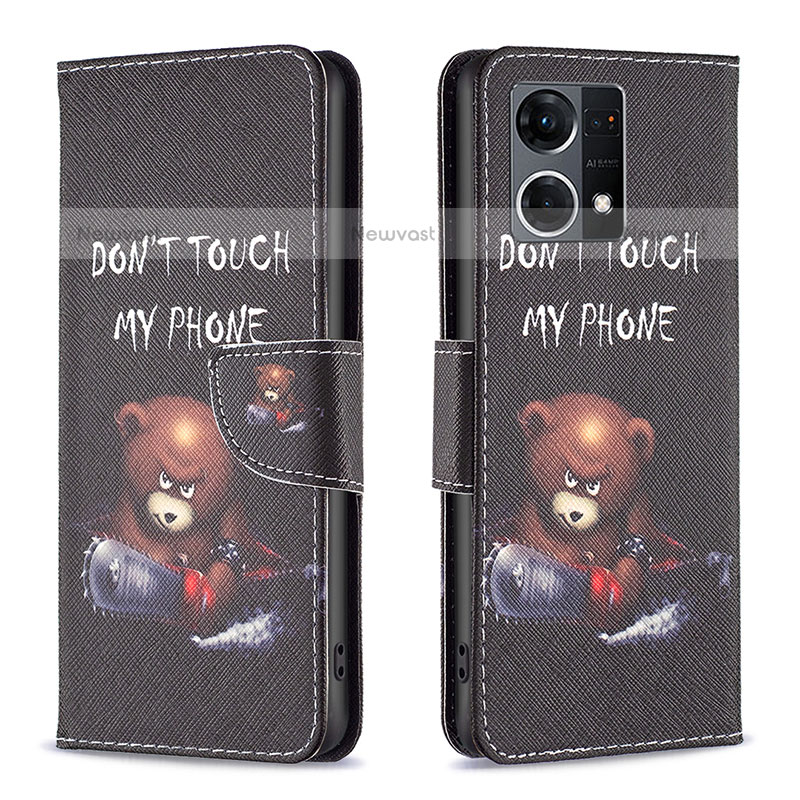 Leather Case Stands Fashionable Pattern Flip Cover Holder B01F for Oppo F21 Pro 4G Dark Gray