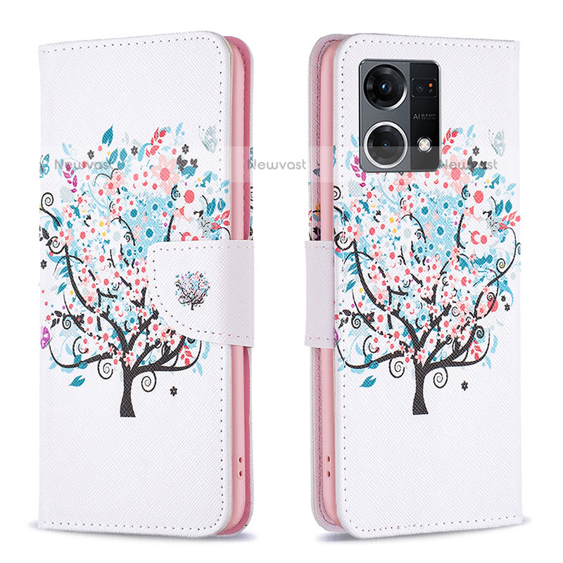 Leather Case Stands Fashionable Pattern Flip Cover Holder B01F for Oppo F21 Pro 4G White