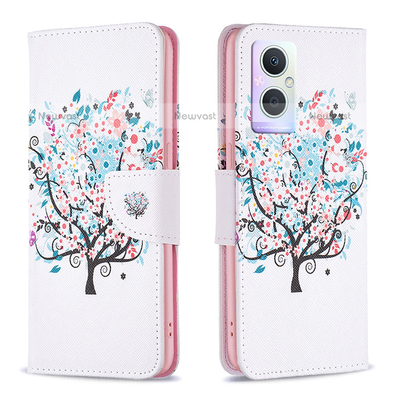 Leather Case Stands Fashionable Pattern Flip Cover Holder B01F for Oppo F21 Pro 5G White