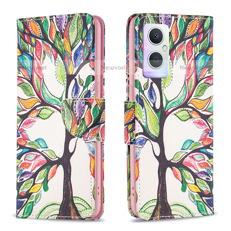 Leather Case Stands Fashionable Pattern Flip Cover Holder B01F for Oppo F21s Pro 5G Green