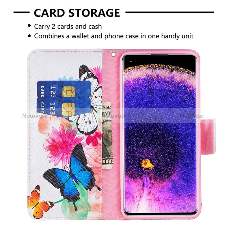 Leather Case Stands Fashionable Pattern Flip Cover Holder B01F for Oppo Find X5 5G