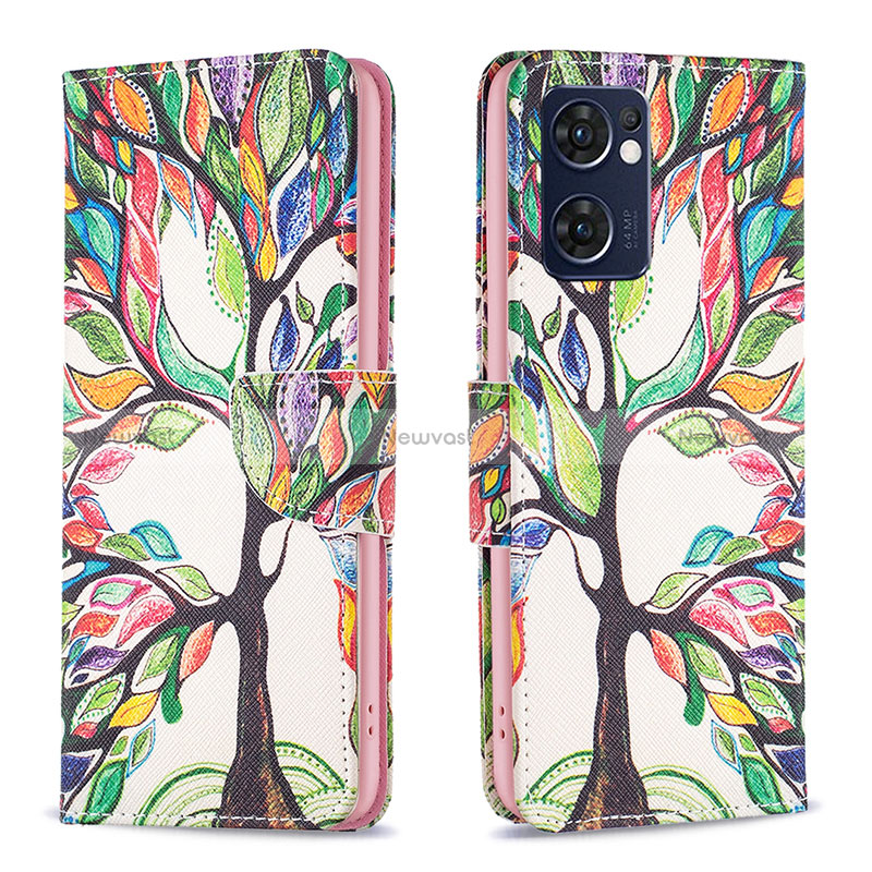 Leather Case Stands Fashionable Pattern Flip Cover Holder B01F for Oppo Find X5 Lite 5G Green