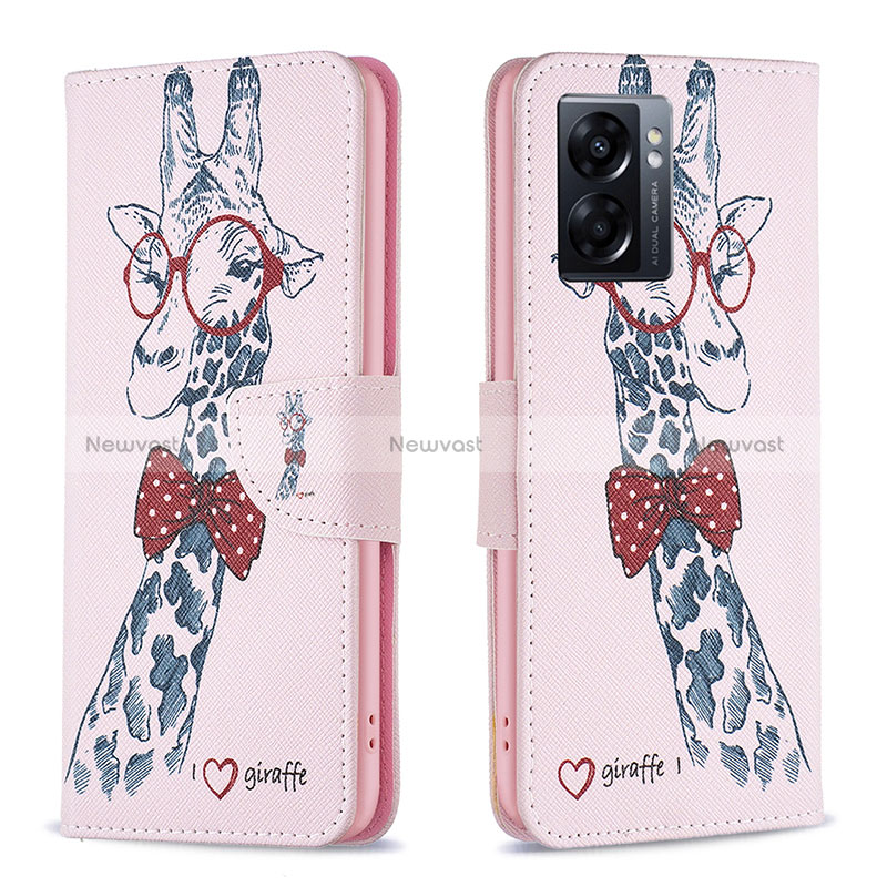 Leather Case Stands Fashionable Pattern Flip Cover Holder B01F for Oppo K10 5G India