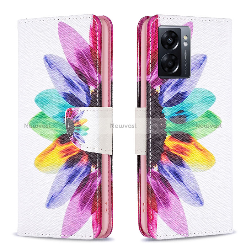 Leather Case Stands Fashionable Pattern Flip Cover Holder B01F for Oppo K10 5G India