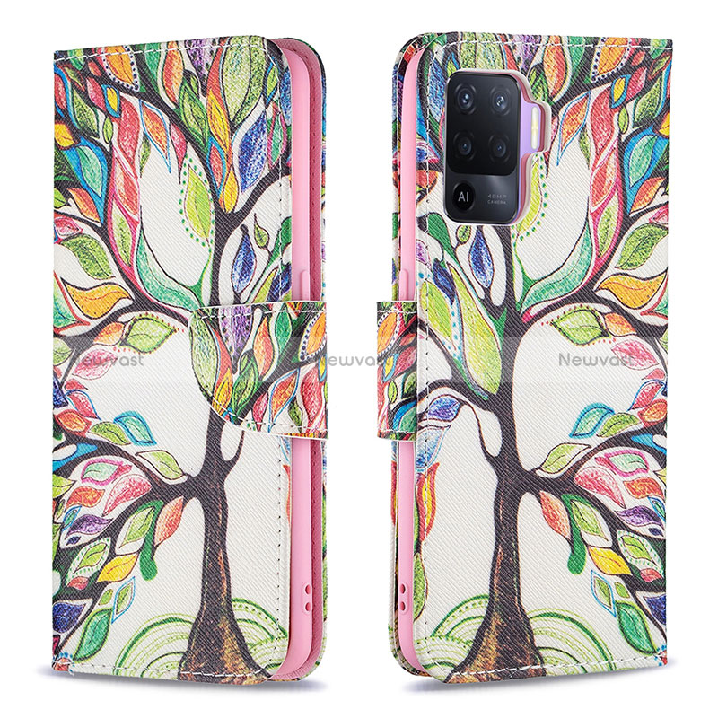 Leather Case Stands Fashionable Pattern Flip Cover Holder B01F for Oppo Reno5 F
