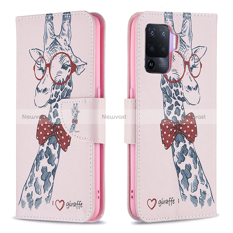 Leather Case Stands Fashionable Pattern Flip Cover Holder B01F for Oppo Reno5 F
