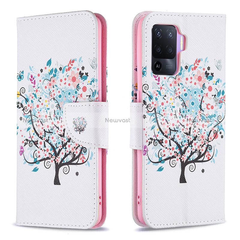 Leather Case Stands Fashionable Pattern Flip Cover Holder B01F for Oppo Reno5 F White