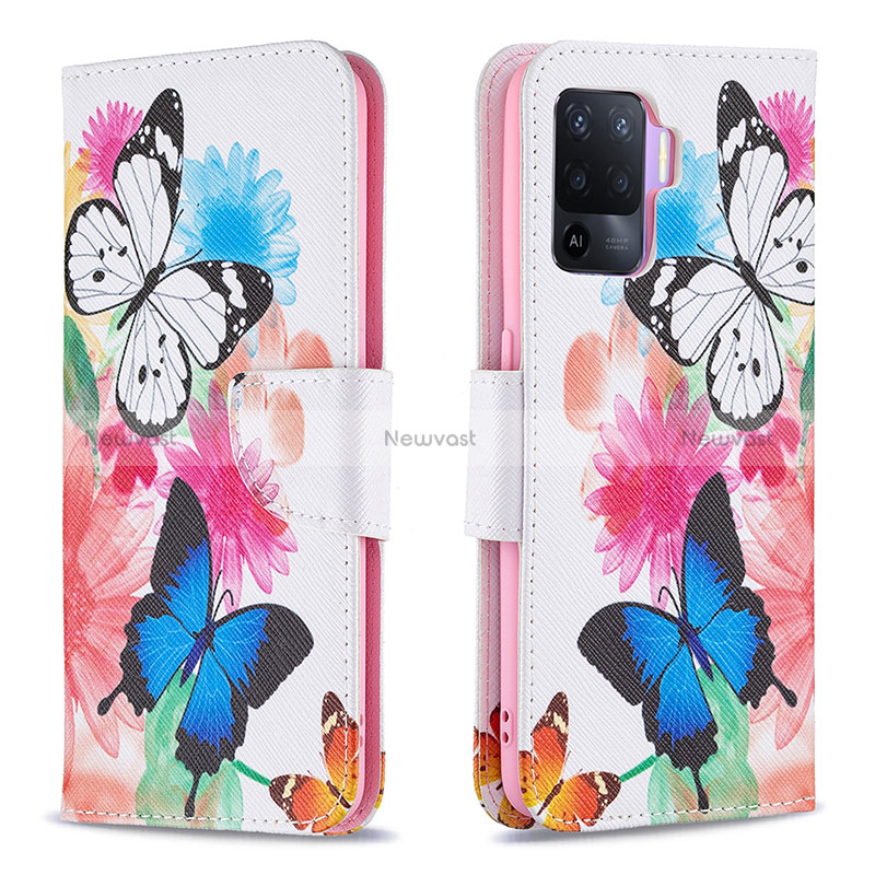 Leather Case Stands Fashionable Pattern Flip Cover Holder B01F for Oppo Reno5 Lite