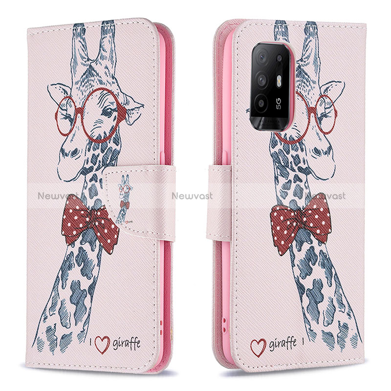 Leather Case Stands Fashionable Pattern Flip Cover Holder B01F for Oppo Reno5 Z 5G