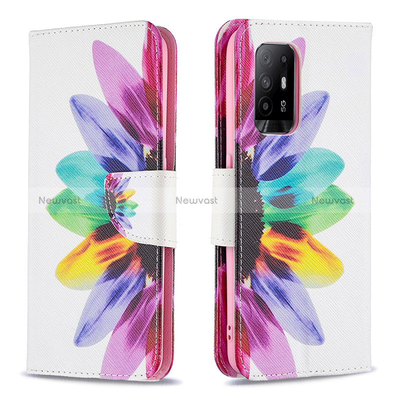 Leather Case Stands Fashionable Pattern Flip Cover Holder B01F for Oppo Reno5 Z 5G Mixed