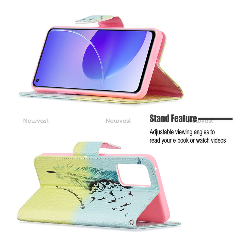 Leather Case Stands Fashionable Pattern Flip Cover Holder B01F for Oppo Reno6 5G