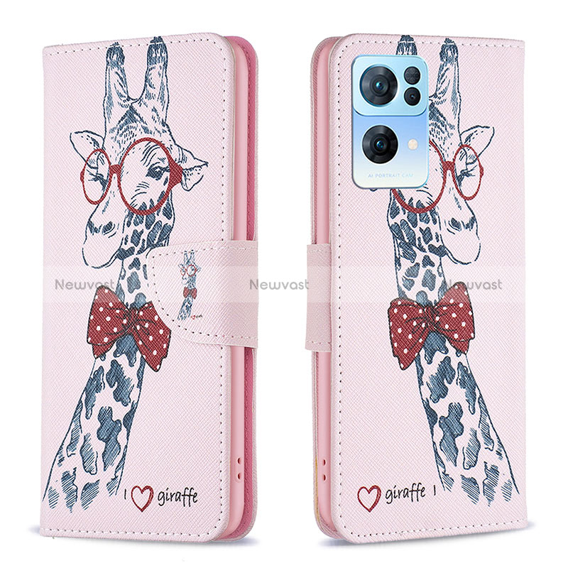 Leather Case Stands Fashionable Pattern Flip Cover Holder B01F for Oppo Reno7 Pro 5G