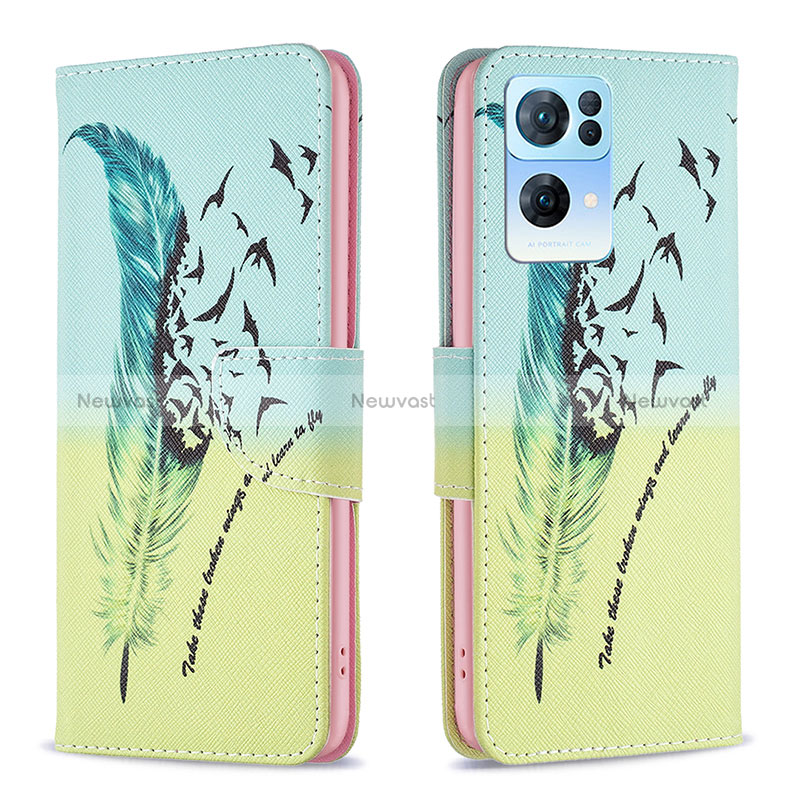 Leather Case Stands Fashionable Pattern Flip Cover Holder B01F for Oppo Reno7 Pro 5G