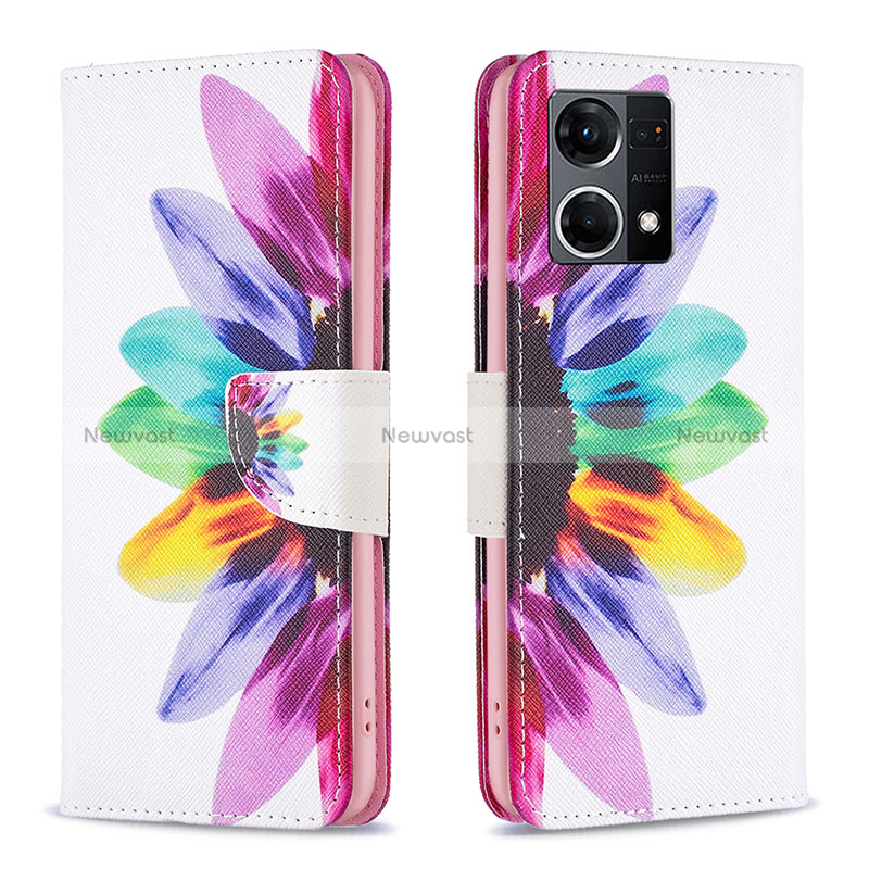 Leather Case Stands Fashionable Pattern Flip Cover Holder B01F for Oppo Reno8 4G