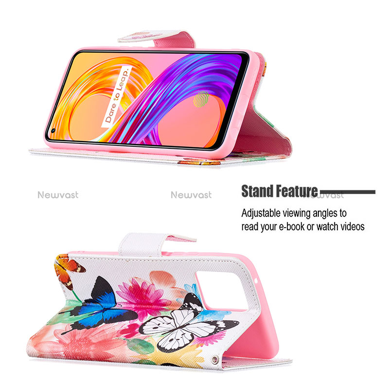 Leather Case Stands Fashionable Pattern Flip Cover Holder B01F for Realme 8 4G