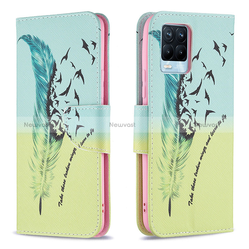 Leather Case Stands Fashionable Pattern Flip Cover Holder B01F for Realme 8 4G Matcha Green