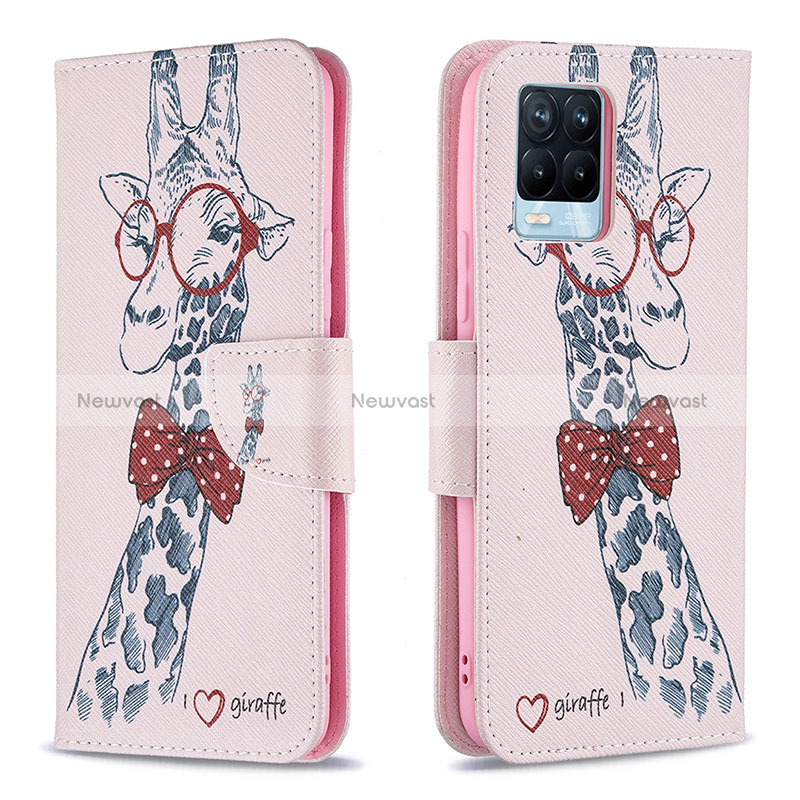 Leather Case Stands Fashionable Pattern Flip Cover Holder B01F for Realme 8 4G Pink