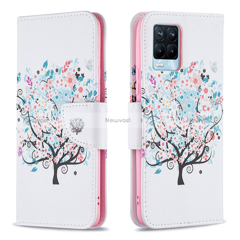 Leather Case Stands Fashionable Pattern Flip Cover Holder B01F for Realme 8 4G White