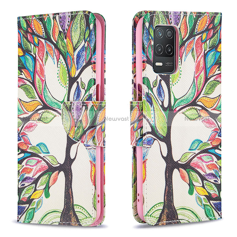 Leather Case Stands Fashionable Pattern Flip Cover Holder B01F for Realme 8 5G Green