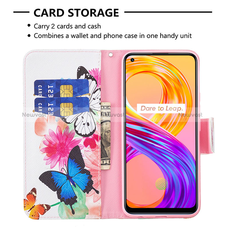 Leather Case Stands Fashionable Pattern Flip Cover Holder B01F for Realme 8 Pro