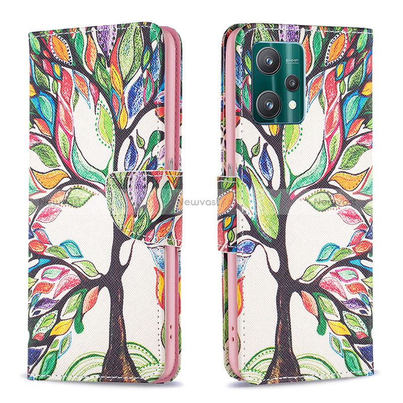 Leather Case Stands Fashionable Pattern Flip Cover Holder B01F for Realme 9 Pro 5G Green