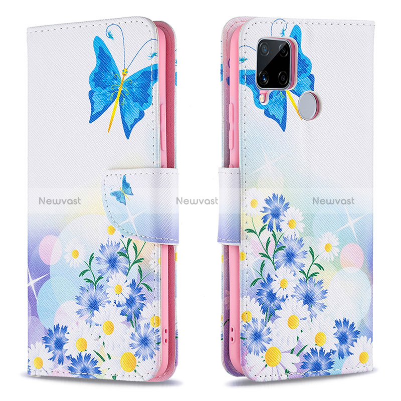 Leather Case Stands Fashionable Pattern Flip Cover Holder B01F for Realme C12 Blue