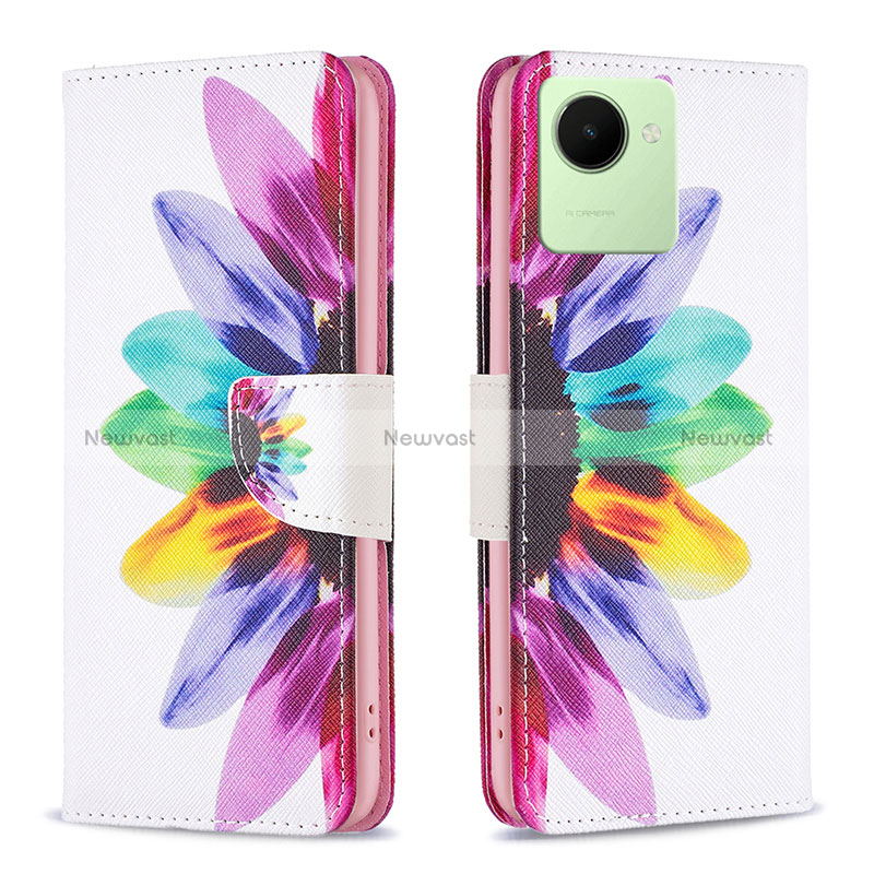 Leather Case Stands Fashionable Pattern Flip Cover Holder B01F for Realme C30 Mixed