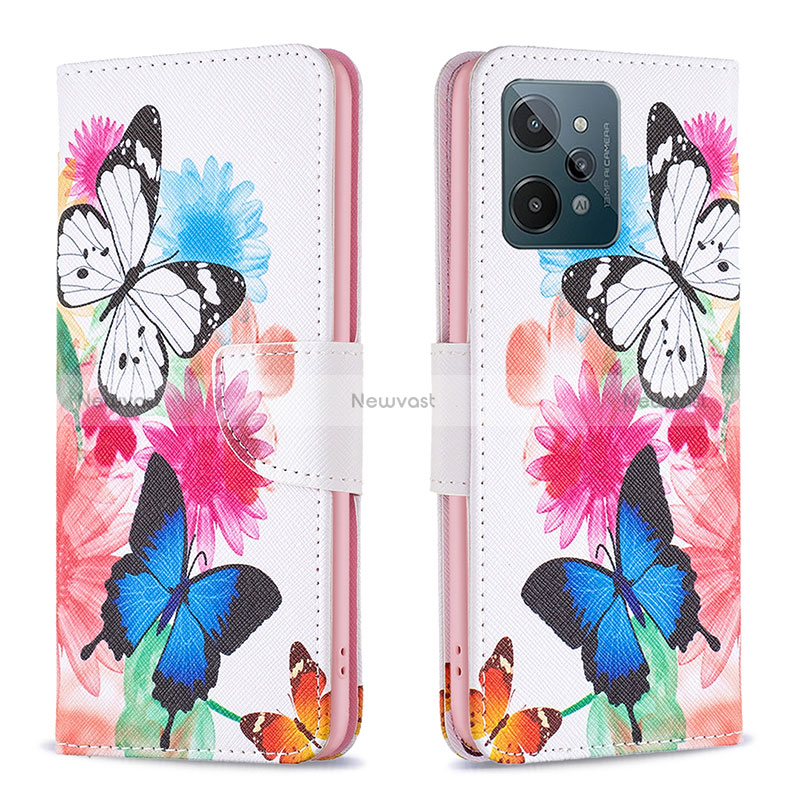 Leather Case Stands Fashionable Pattern Flip Cover Holder B01F for Realme C31 Colorful