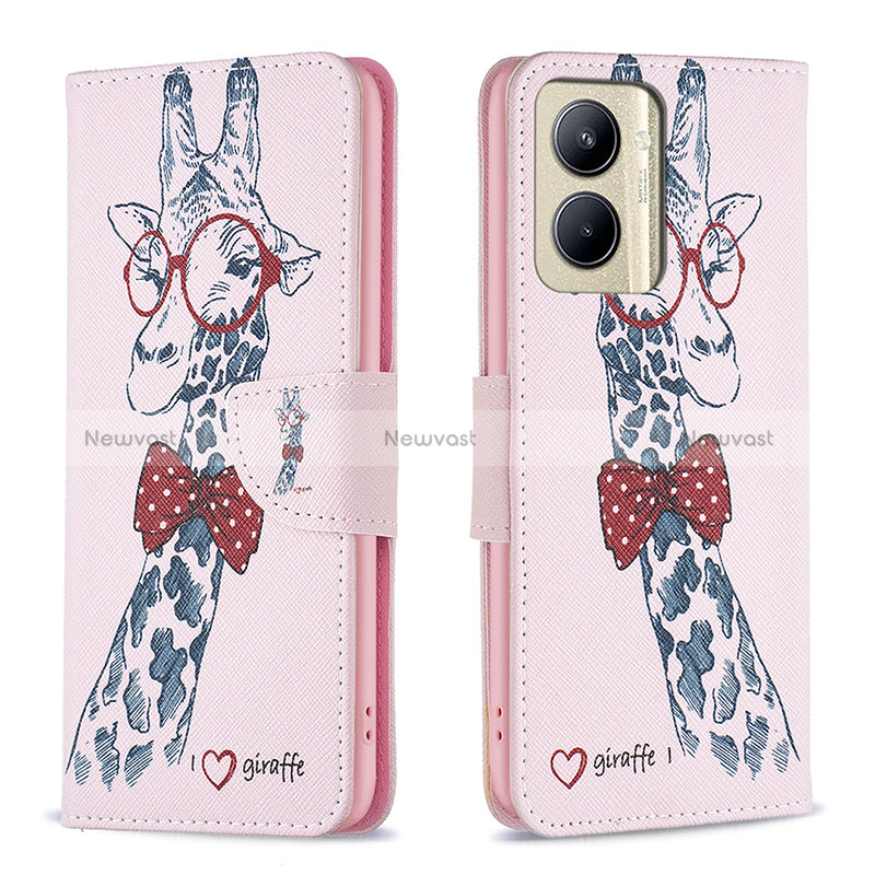 Leather Case Stands Fashionable Pattern Flip Cover Holder B01F for Realme C33 (2023)