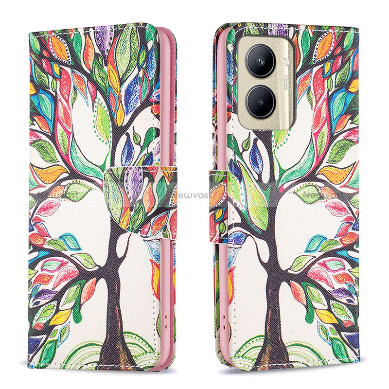 Leather Case Stands Fashionable Pattern Flip Cover Holder B01F for Realme C33 Green