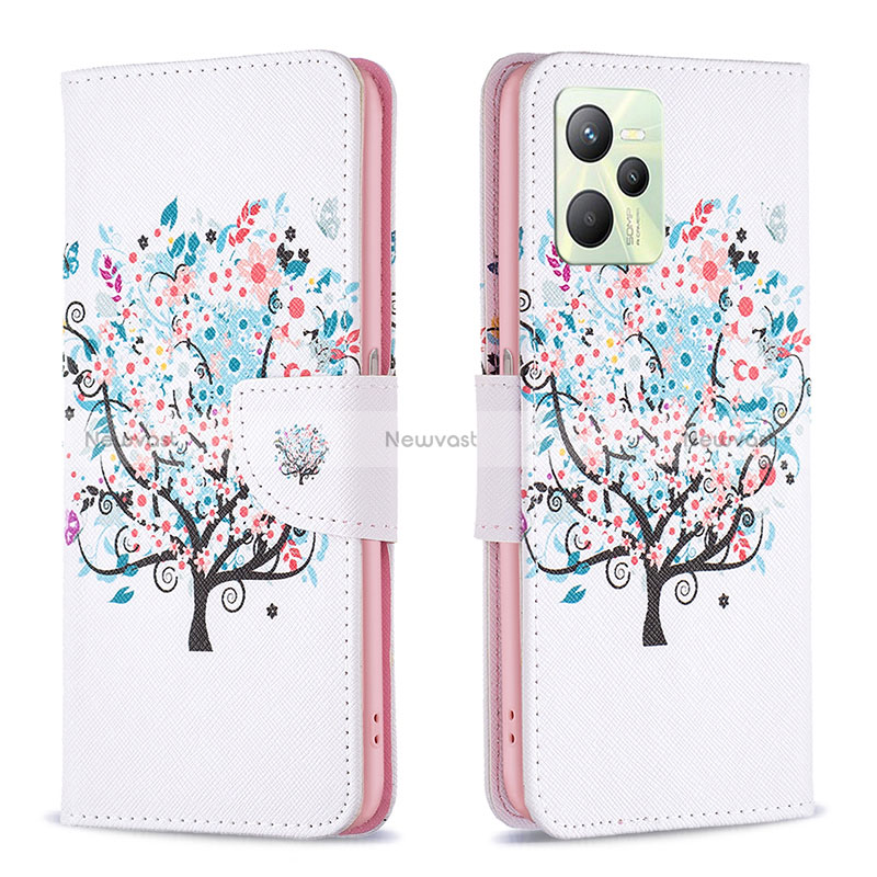 Leather Case Stands Fashionable Pattern Flip Cover Holder B01F for Realme C35 White