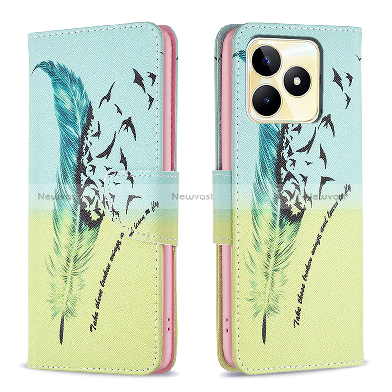 Leather Case Stands Fashionable Pattern Flip Cover Holder B01F for Realme C51